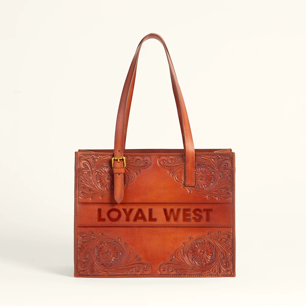 Miwa Handtooled Walnut Leather Medium Bag