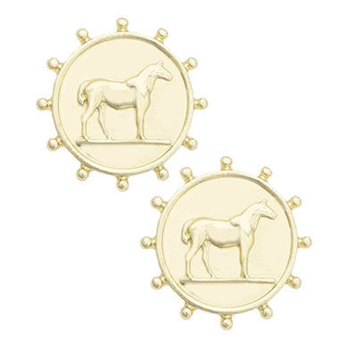 Canvas Gold Equestrian Coin Earrings