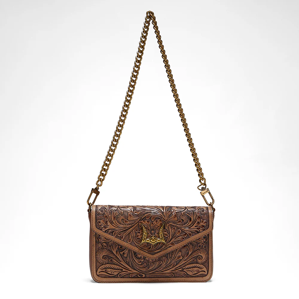 The On The Go Mini Chain Bag In Handtooled Leather